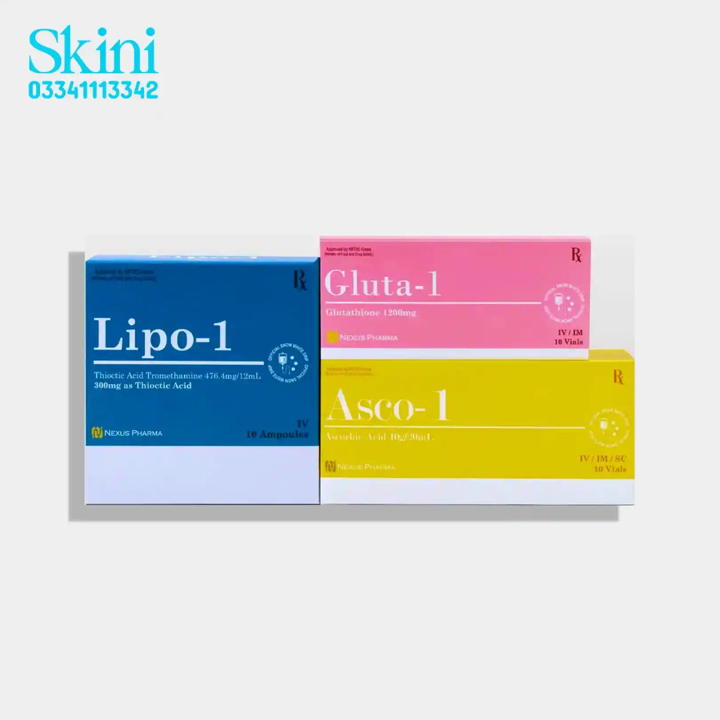 Glutathione 1 Snow White Lipo 1 and Asco 1 Skin Whitening Injections - Made In Korea