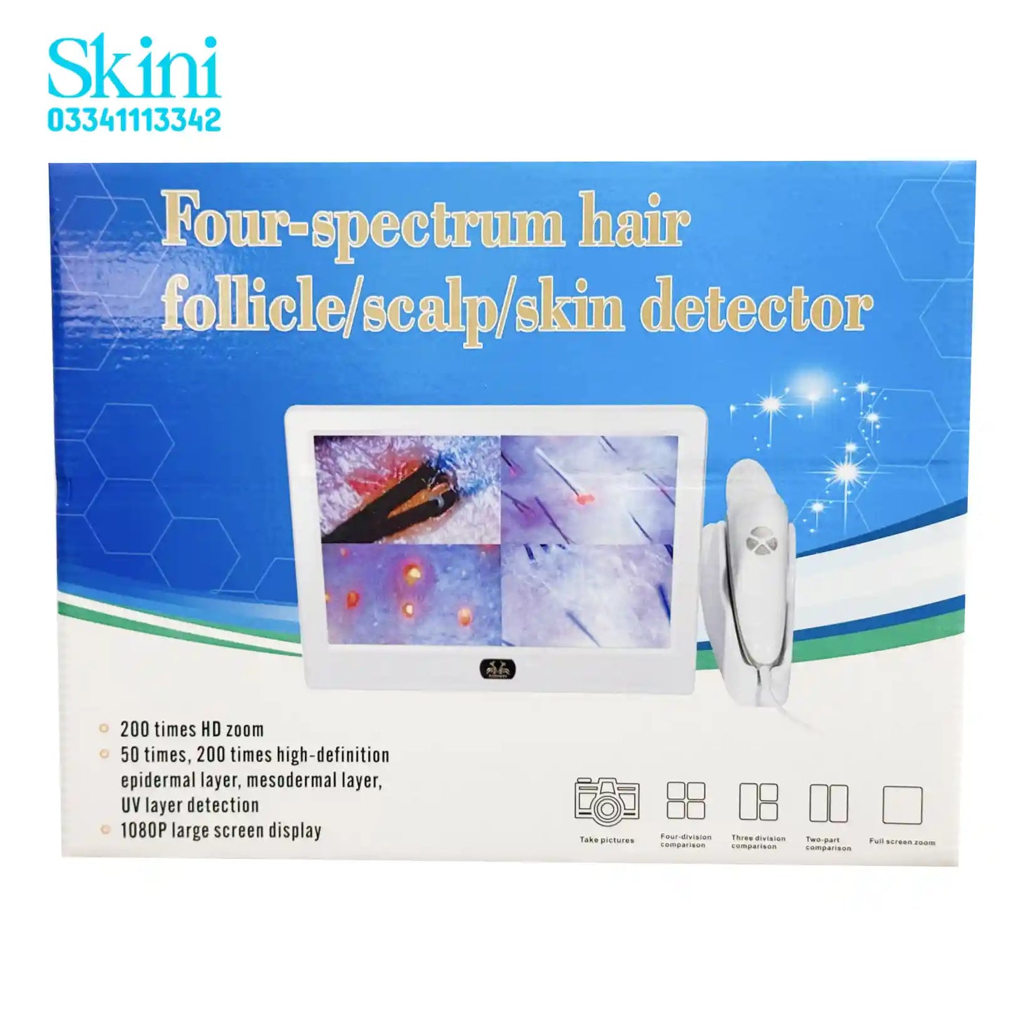 Four-Spectrum Hair Follicle, Scalp & Skin Detector | 200x Skin Analyzer