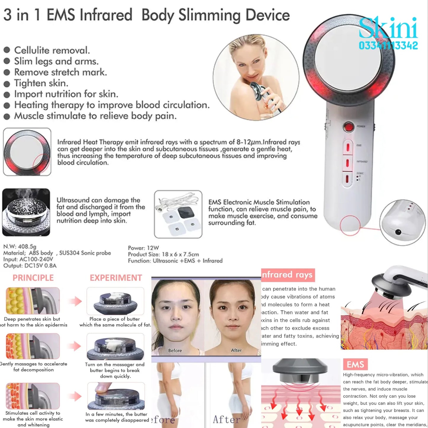 3 in 1 Body Massager Ultrasound Cavitation EMS Infrared Therapy Machine