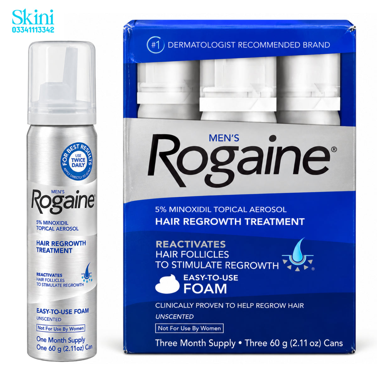Men’s Rogaine 5% Minoxidil Foam, Hair Regrowth Treatment (3-Month Supply, 3 x 60 g Cans) 3 Months Supply