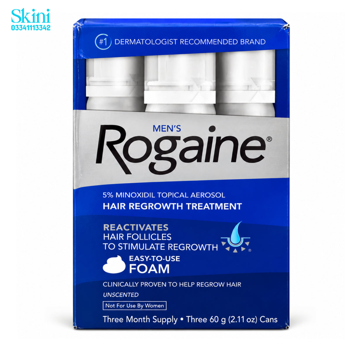 Men’s Rogaine 5% Minoxidil Foam, Hair Regrowth Treatment (3-Month Supply, 3 x 60 g Cans)