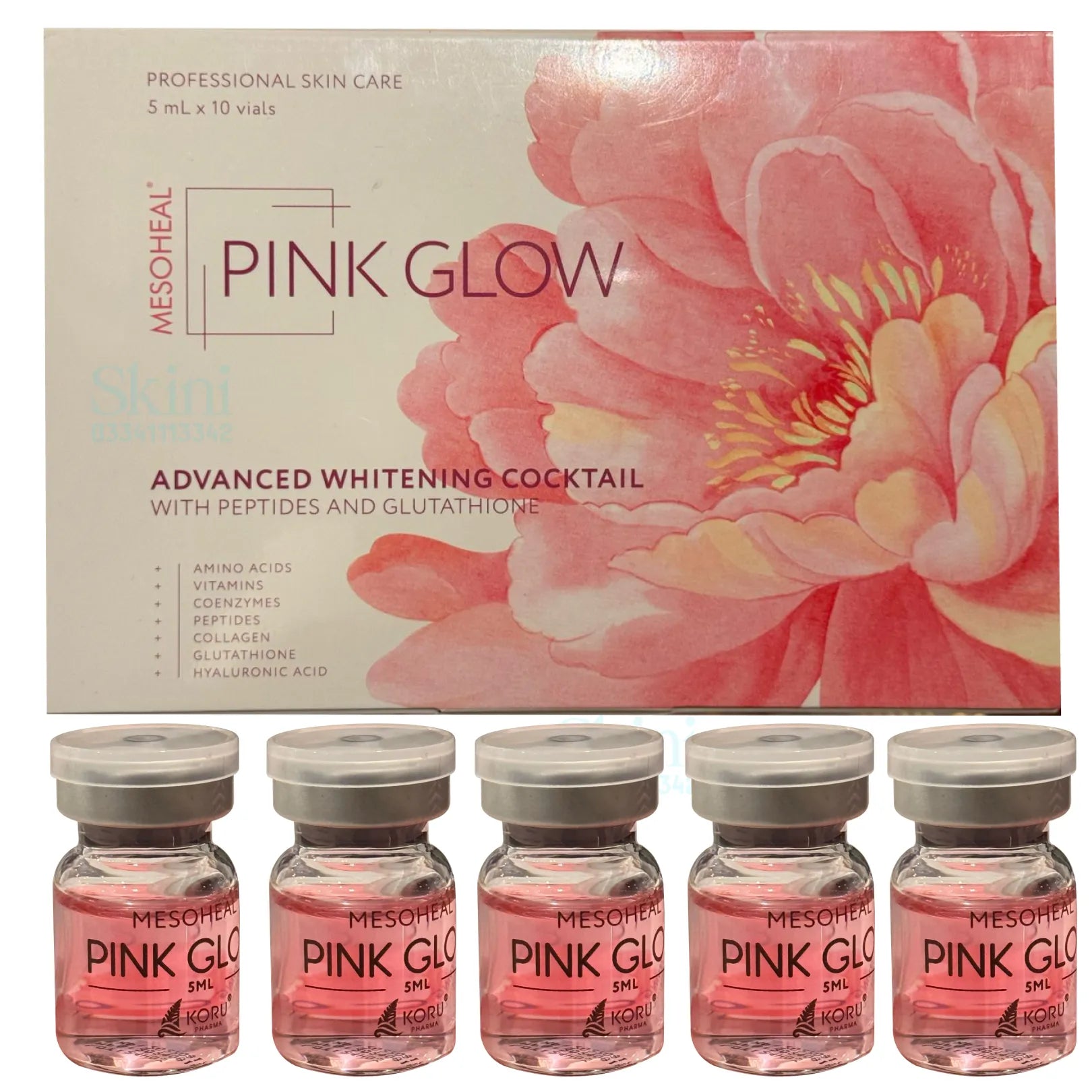 Mesoheal Pink Glow Advanced Whitening Cocktail - Made in Korea 1 Box (10 Vials * 5ml)